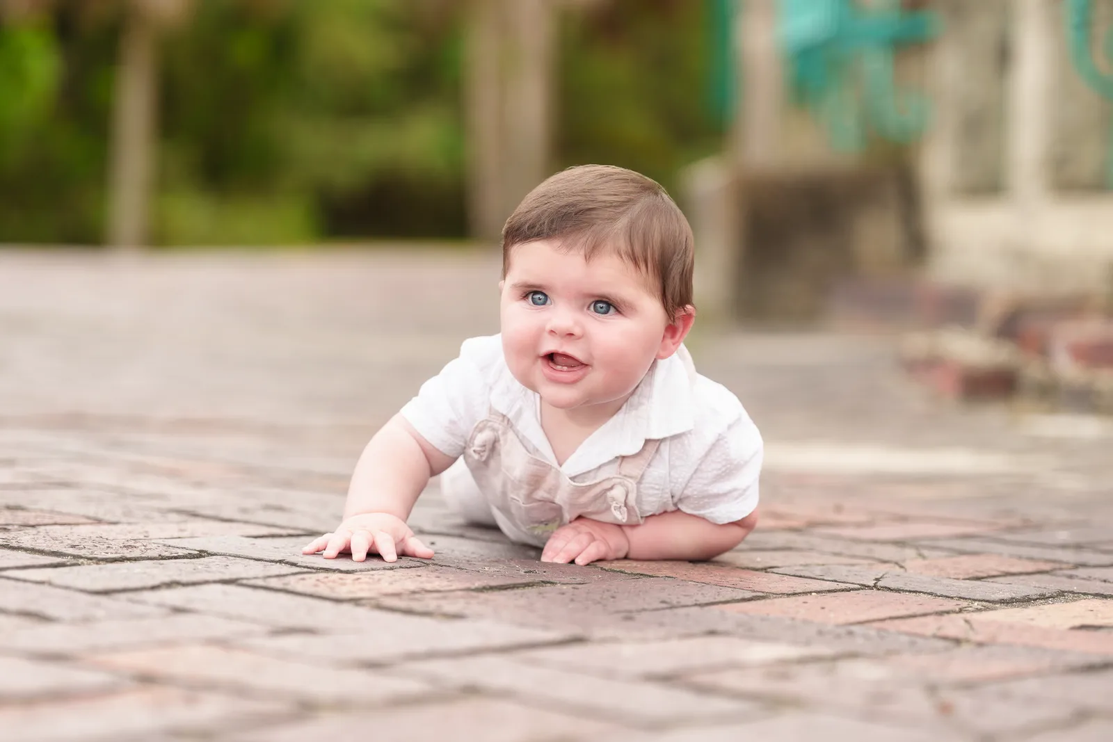 7 Month old laying behind the castle - Huntington Beach State Park