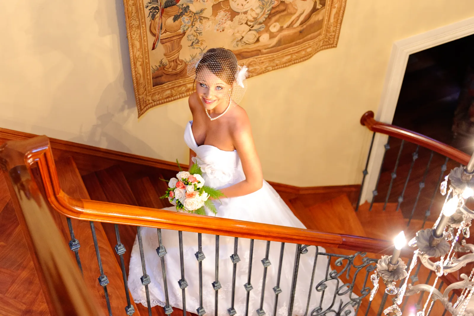Bride walking up steps - Pawley's Island - Intracoastal Waterway