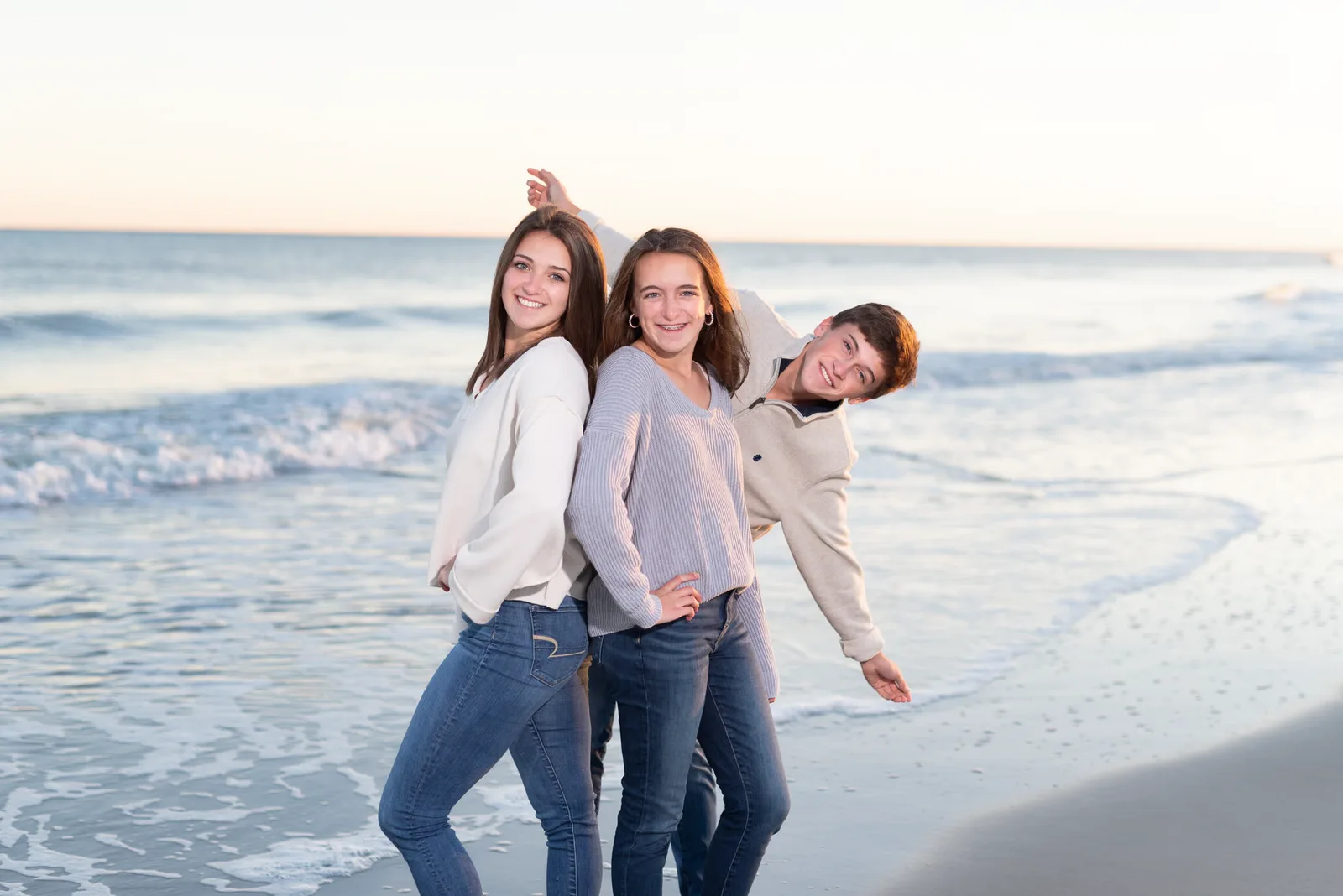 Happy family of 5 with adult kids - Huntington Beach State Park