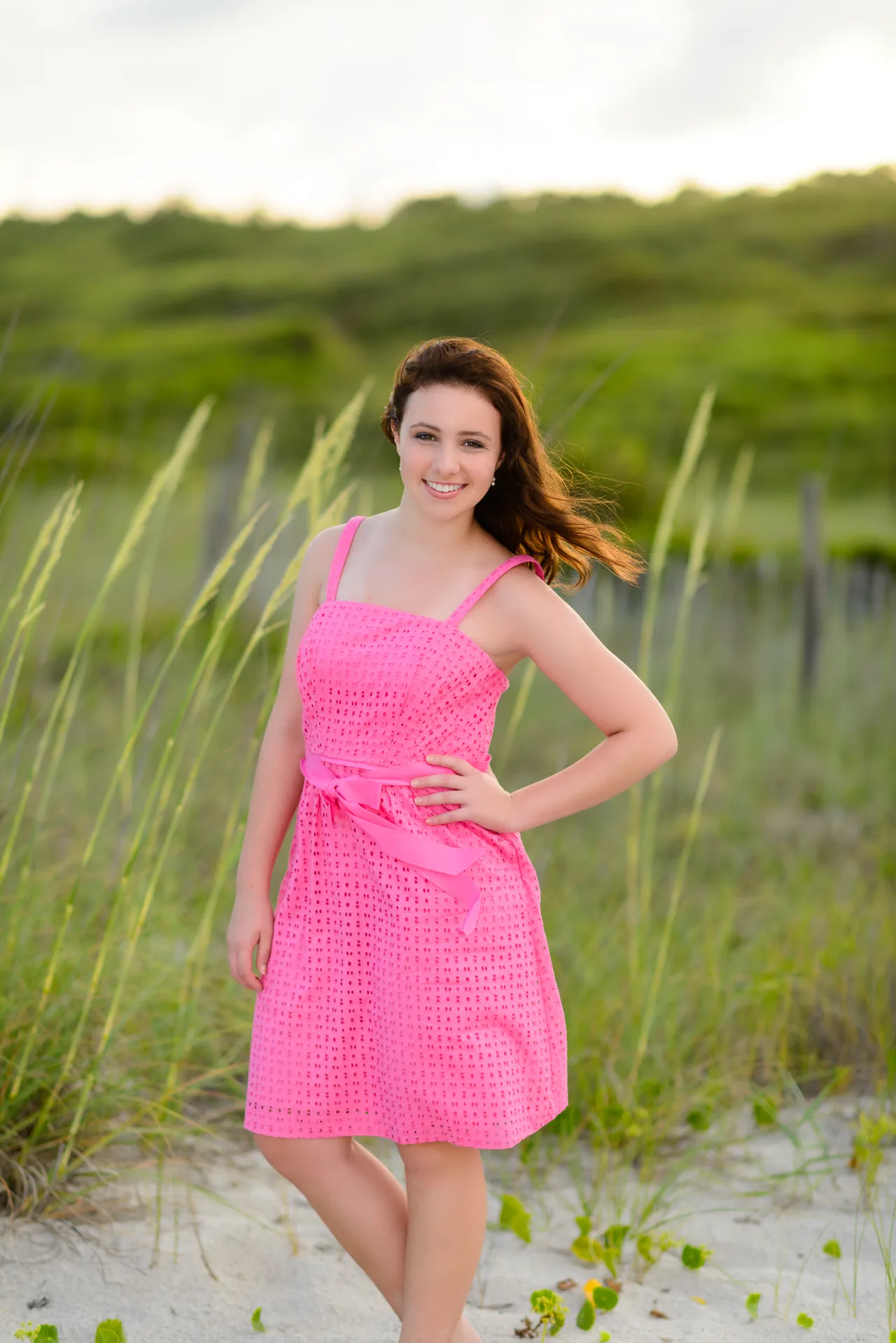 Girl posing in front of the sea oats - Myrtle Beach State Park