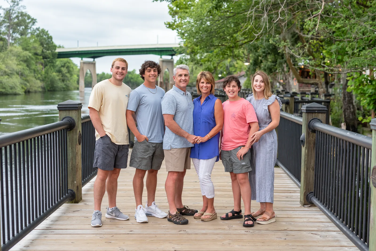 Family of 6 on the boardwalk - Conway Riverwalk