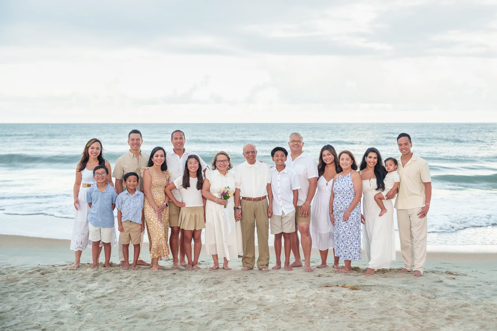 Big family group after a rainy day by the ocean - Huntington Beach State Park