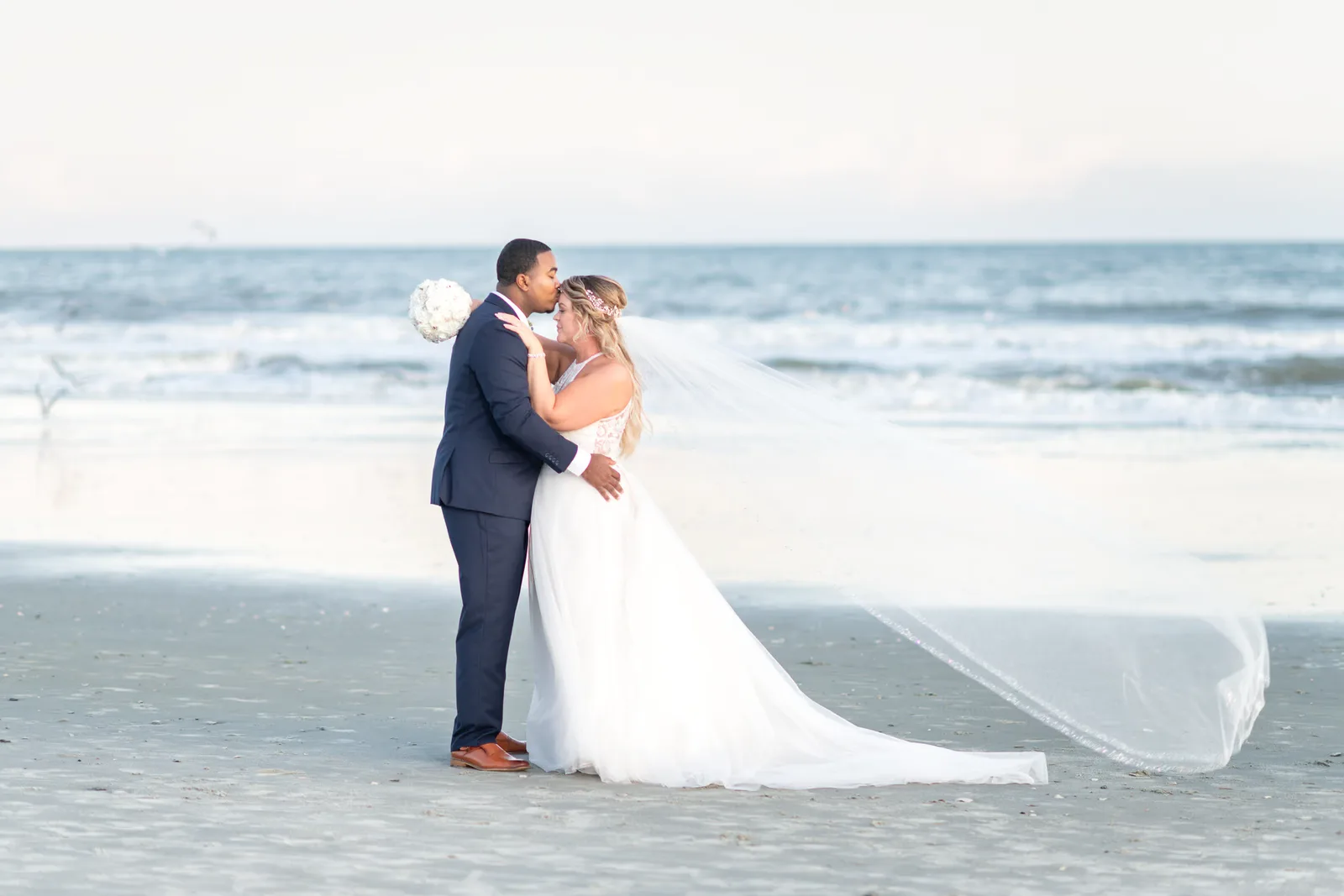 Kiss on the head while the veil blows in the wind - Myrtle Beach