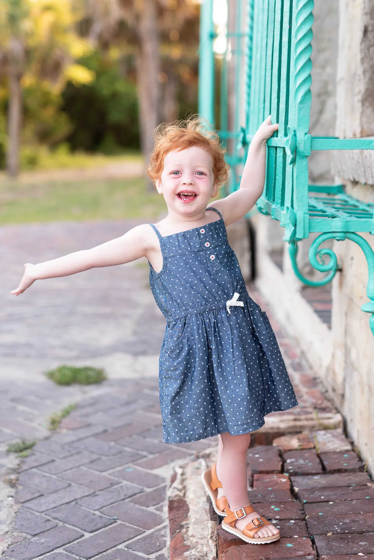 Happy girl behind the castle - Huntington Beach State Park