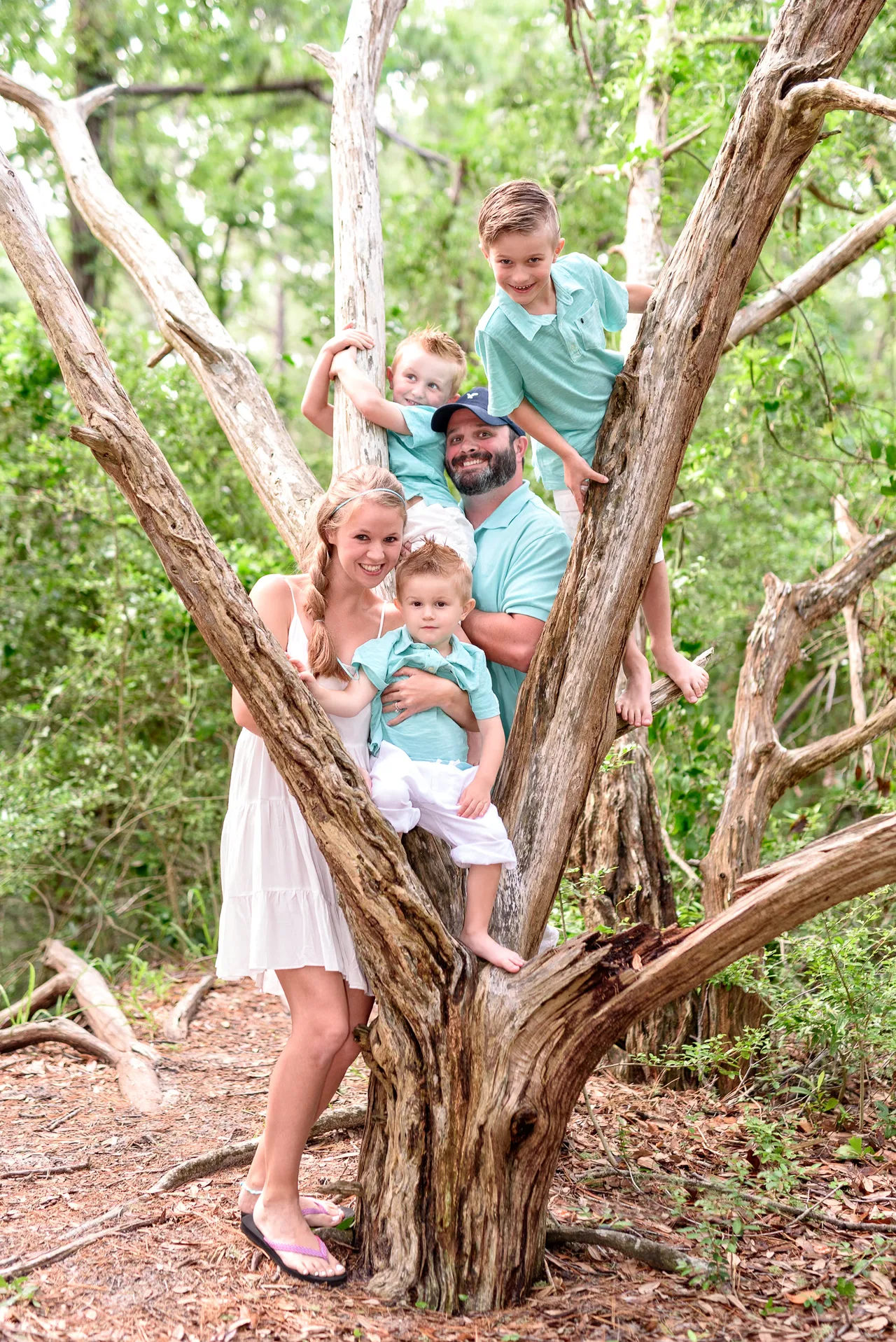 Family having fun in the old oak tree - Myrtle Beach State Park