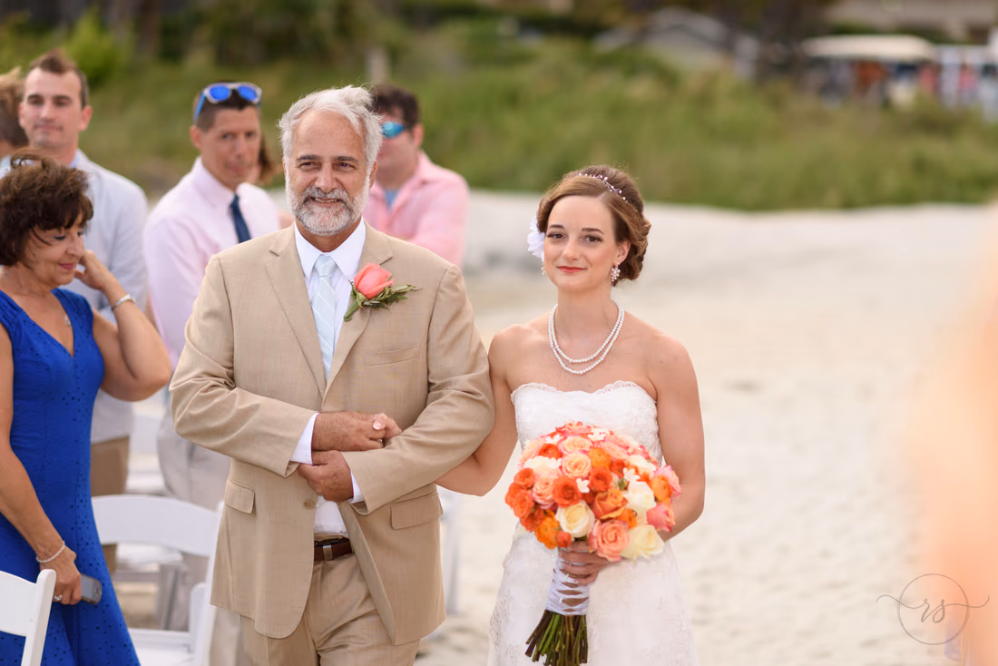 Bride and father walking down the aisle - Hilton Myrtle Beach Resort at Kingston Resorts