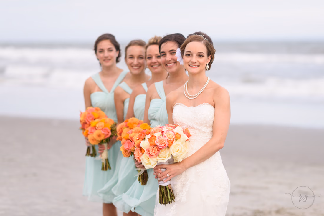 Bridesmaids posing in line - Hilton Myrtle Beach Resort at Kingston Resorts