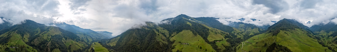 360 degree drone aerial photography of Cocora Valley and the Wax Palms in Colombia