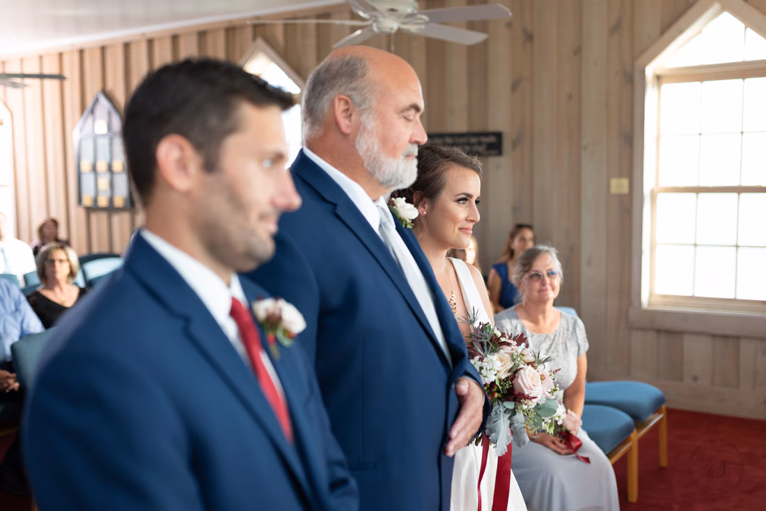 Bride standing with father - Pawleys Island Chapel
