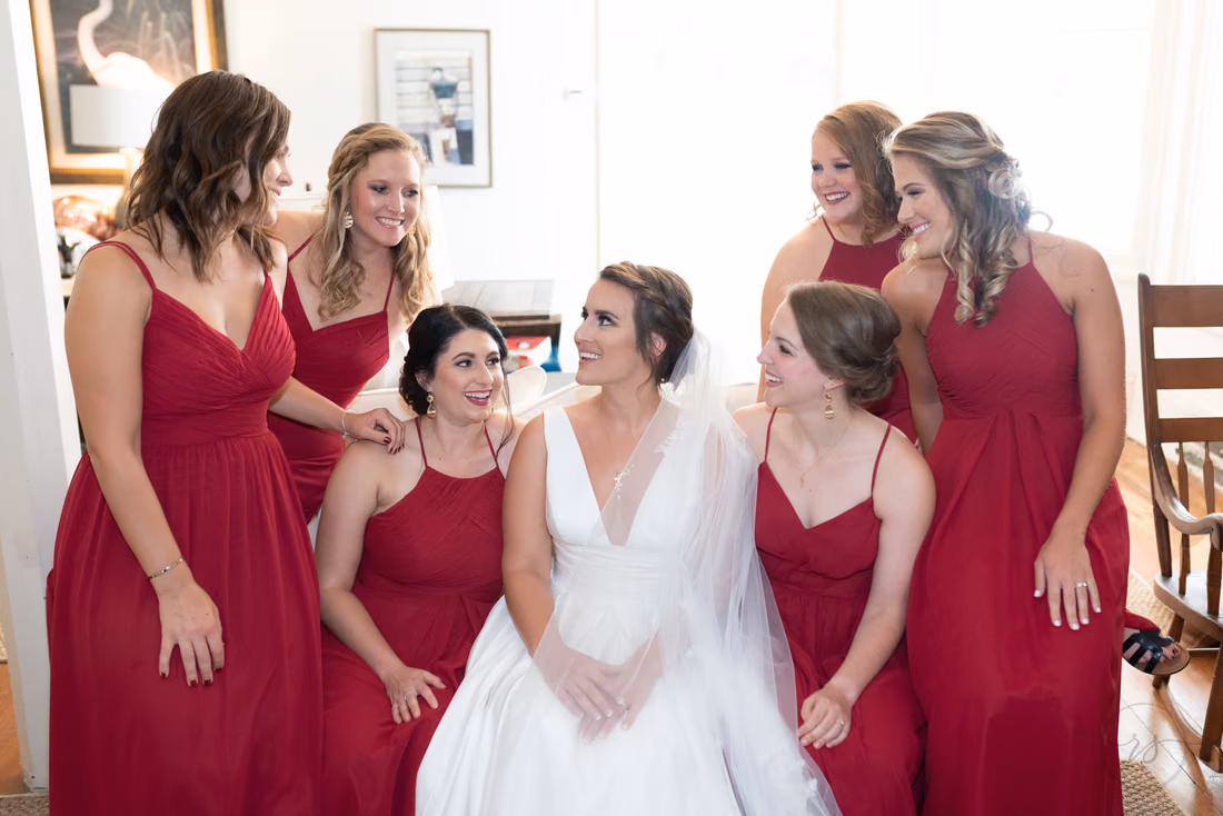 Bridesmaids laughing together before the ceremony - Pelican Inn - Pawleys Island
