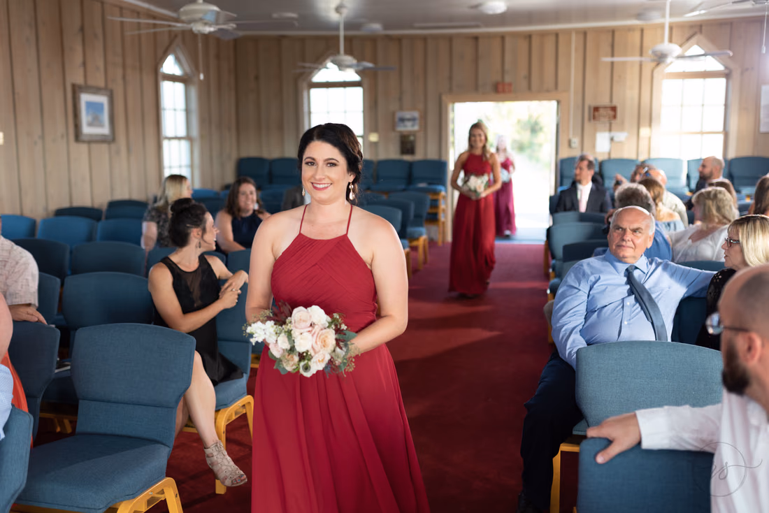 Bridesmaids walking to the ceremony - Pawleys Island Chapel