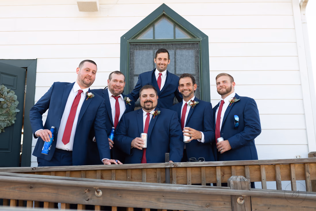 Groomsmen drinking before the ceremony - Pawleys Island Chapel