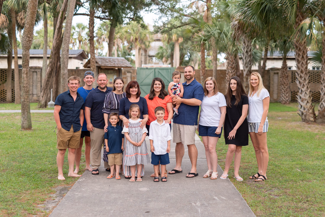 Large family in front of the castle - Huntington Beach State Park