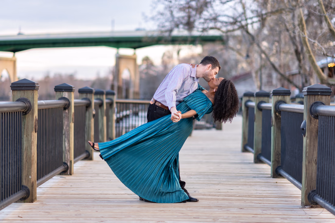 Dipping wife back for a kiss on the boardwalk - Conway Riverwalk
