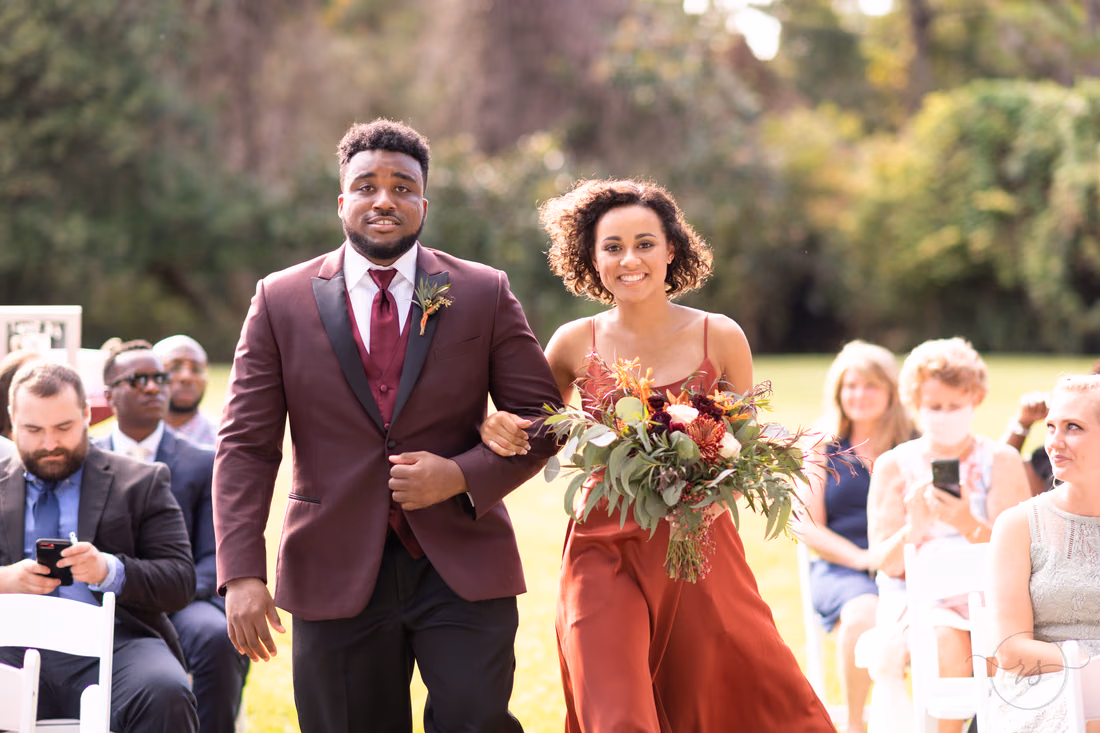 Bridal party walking to the ceremony - Magnolia Plantation - Charleston, SC