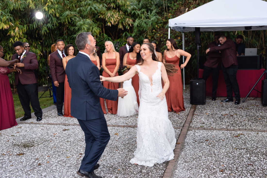 Emotional dance with bride and father - Magnolia Plantation - Charleston, SC