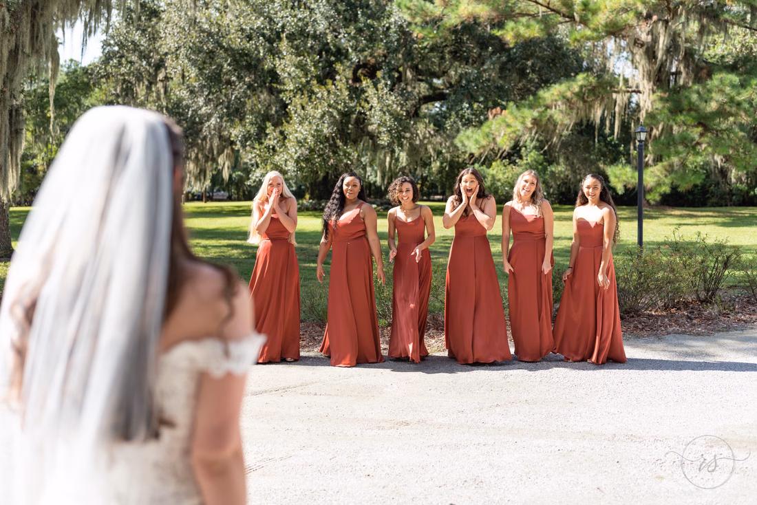 First look with the bridesmaids - Magnolia Plantation - Charleston, SC