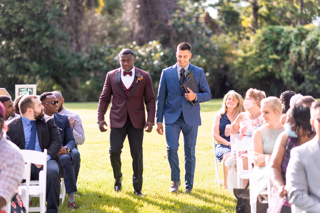 Groom walking to the ceremony - Magnolia Plantation - Charleston, SC