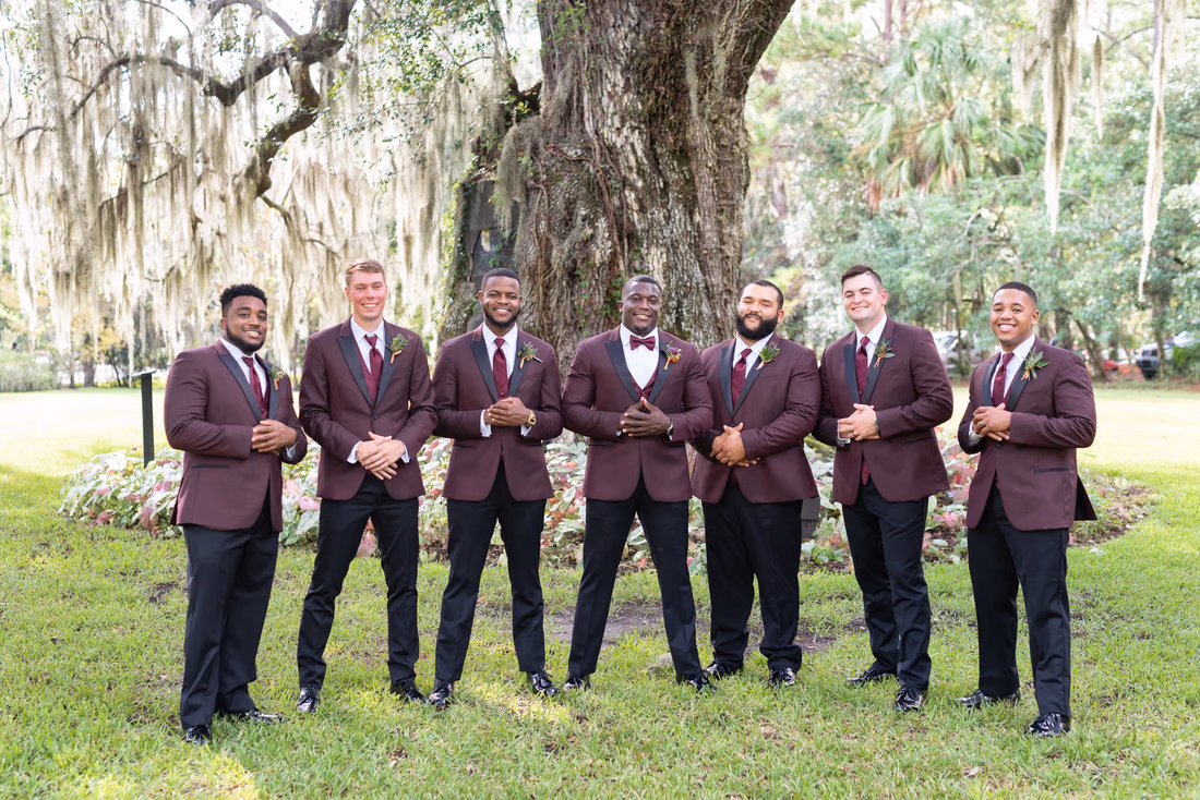 Groomsmen by the oak tree - Magnolia Plantation - Charleston, SC