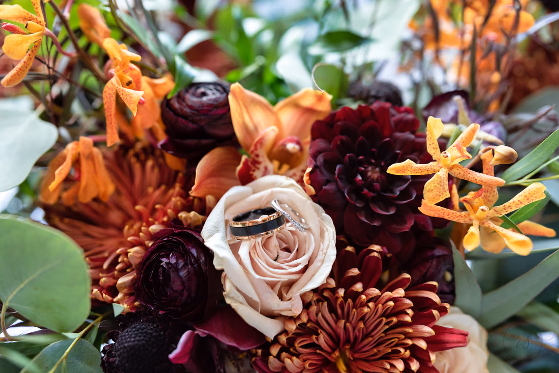 Rings lying on the bouquet - Magnolia Plantation - Charleston, SC