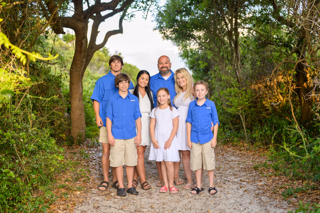 Family portrait on the secret beach path - Huntington Beach State Park