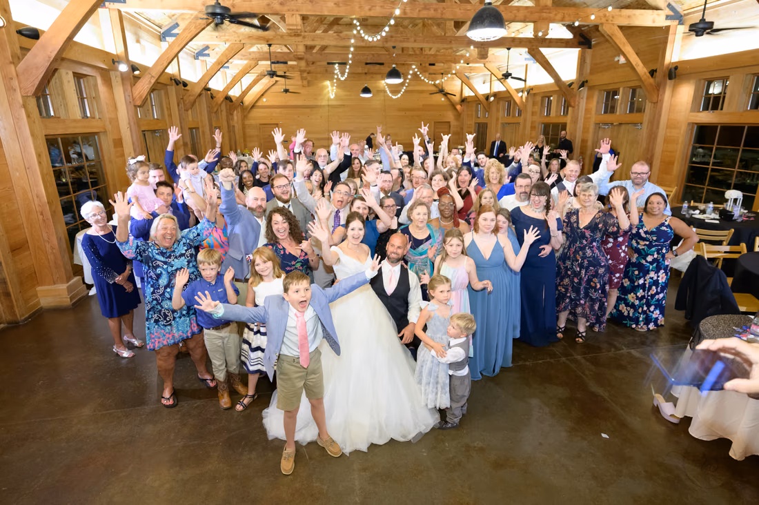 DJ Wayne's big group shot on the dance floor - The Pavilion at Pepper Plantation