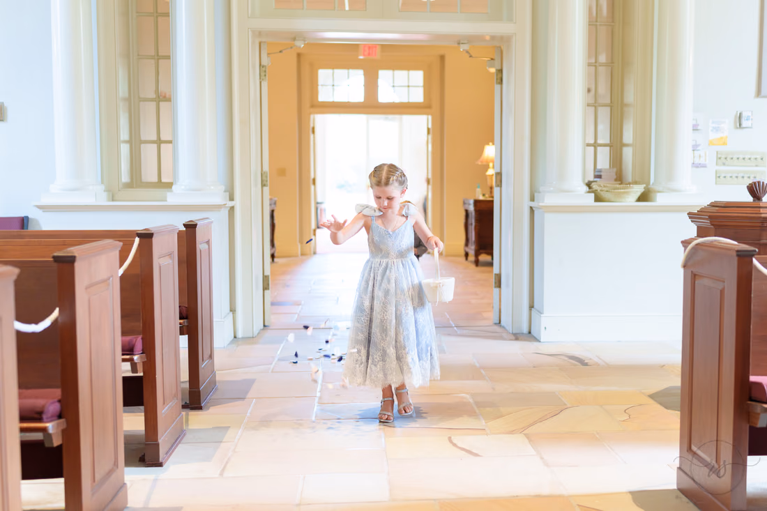 Flower girl throwing the flowers - Christ Episcopal Church