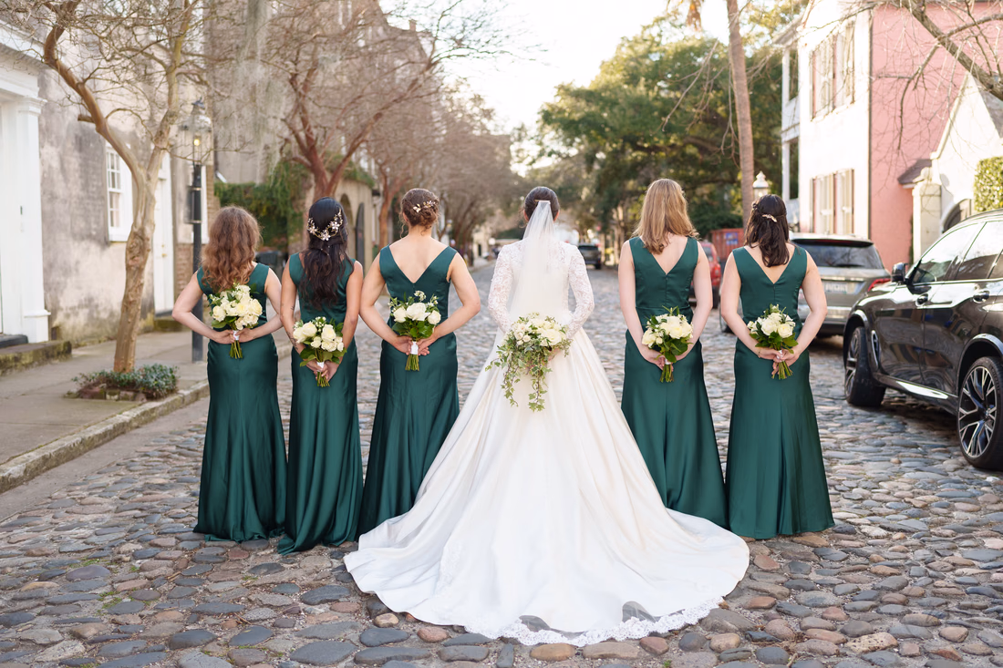 Bridesmaids with flowers behind their back - Chalmers Street