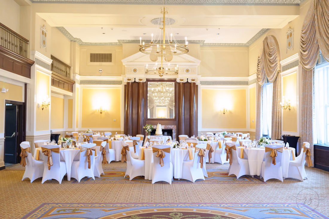 Wide view of the ballroom set for the reception - Francis Marion Charleston