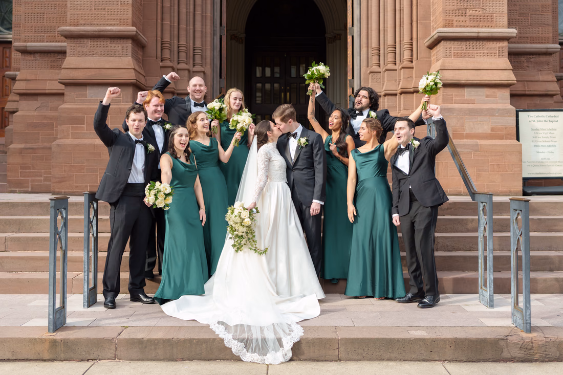 Kiss with the bridal party - Cathedral of Saint John Charleston