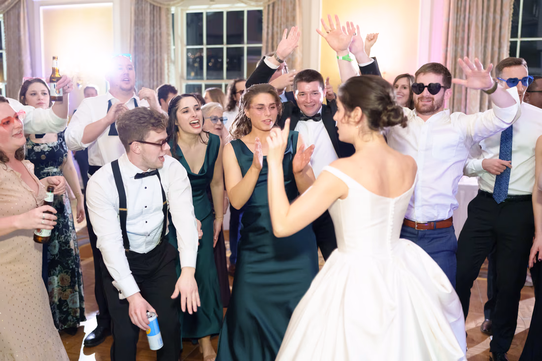 Bride dancing with friends in party sunglasses - Francis Marion Charleston