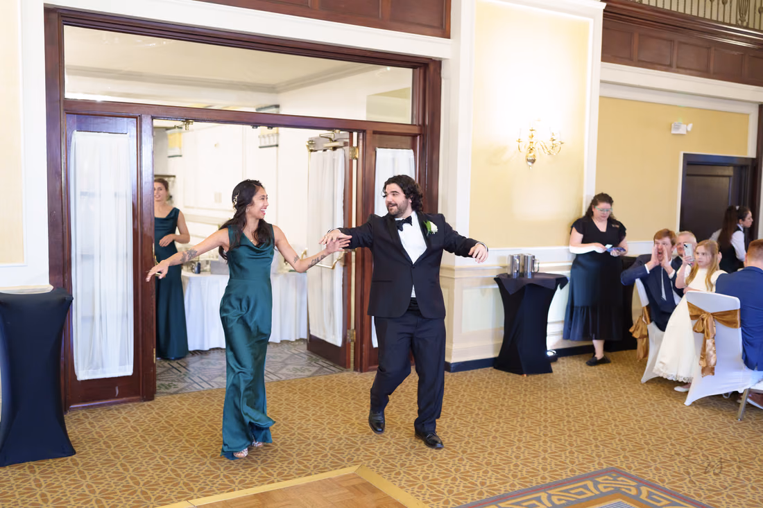 Bridesmaid and groomsman dancing into the reception - Francis Marion Charleston