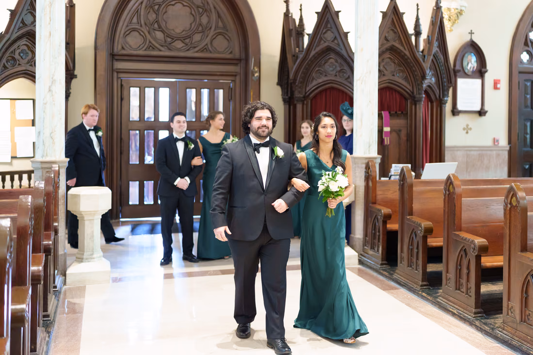 Wedding party walking to the ceremony - Cathedral of Saint John Charleston