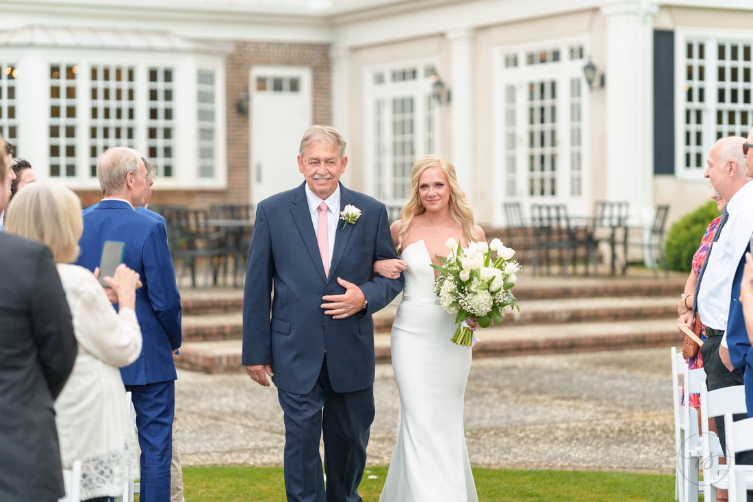 Bride and father walking down the aisle - Pawleys Plantation