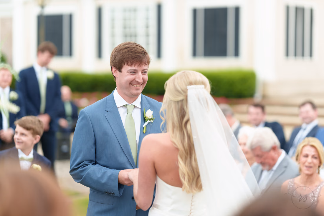 Happy groom during the ceremony - Pawleys Plantation