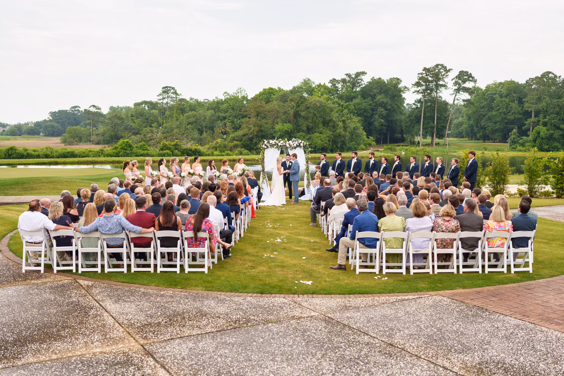 Rainy day wedding on the lawn - Pawleys Plantation