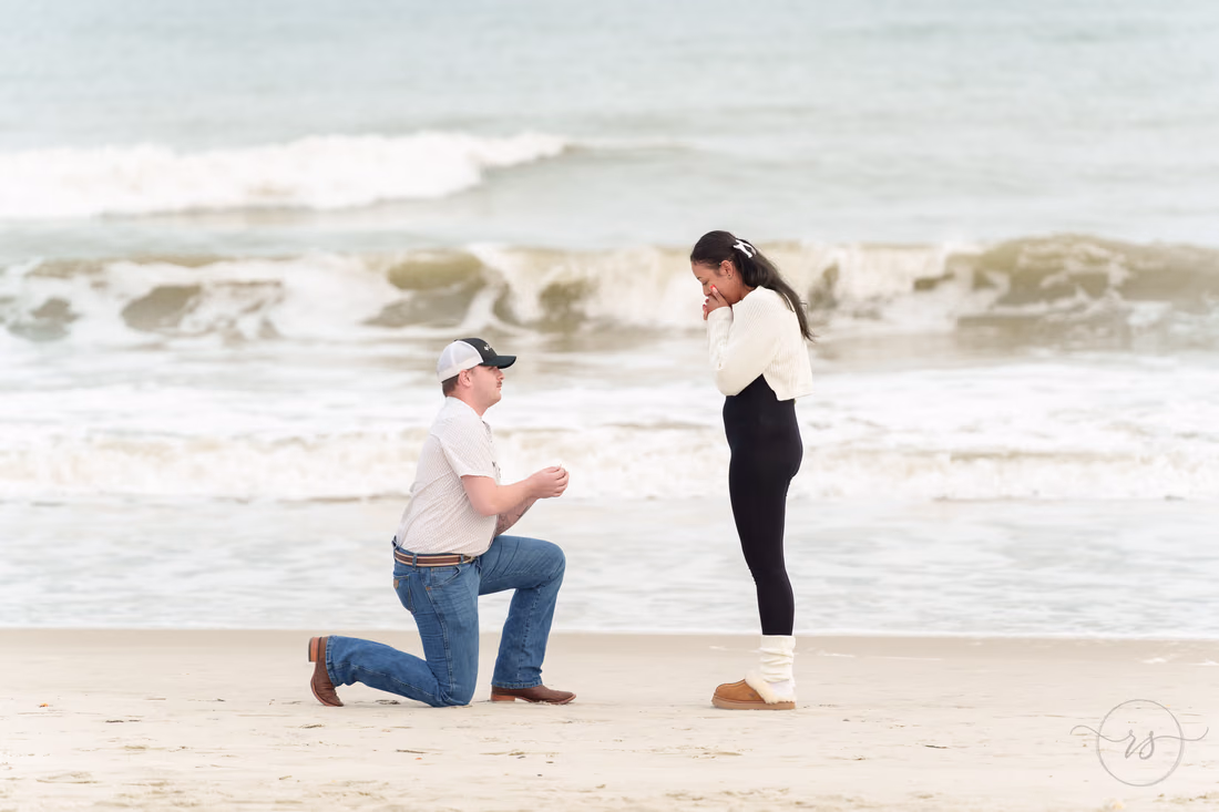 Surprise proposal on a rainy day - Huntington Beach State Park