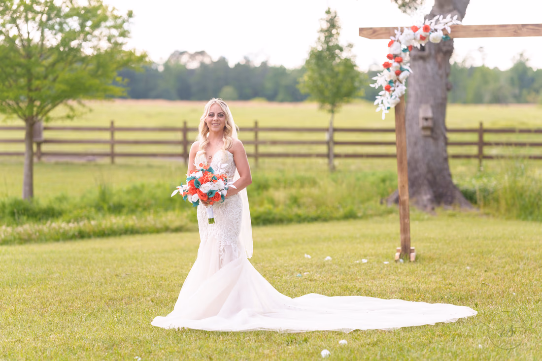 Portraits of the bride by the pasture - Wildhorse at Parker Farms
