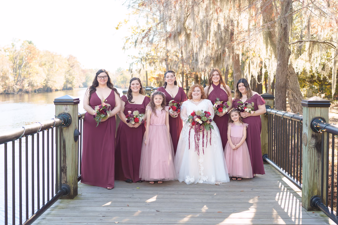Bride with bridesmaids and flower girls - The Cypress Inn - Conway, SC