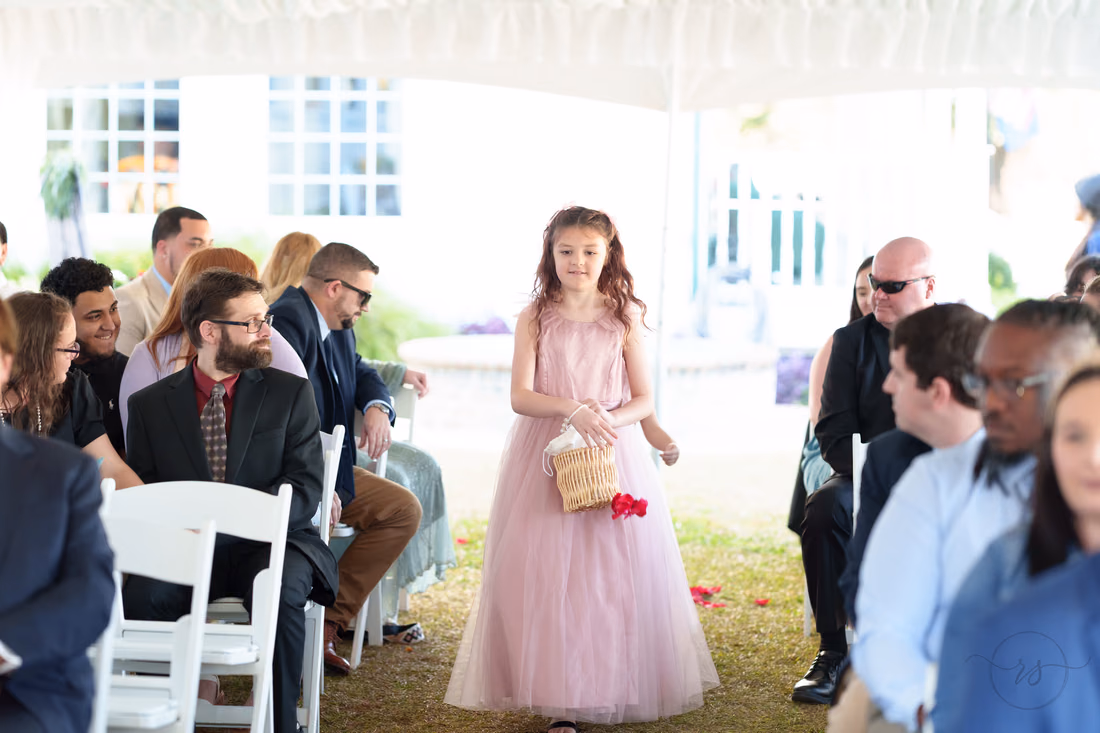 Flower girl walking to ceremony - The Cypress Inn - Conway, SC