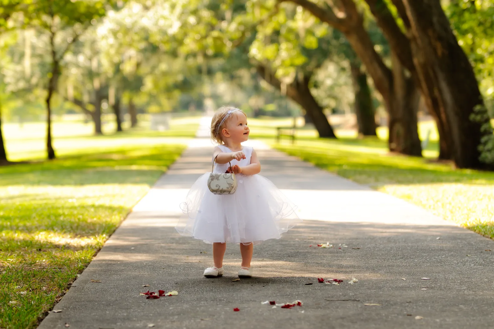 Confused little flower girl before ceremony - Brookgreen Gardens, Murrells Inlet