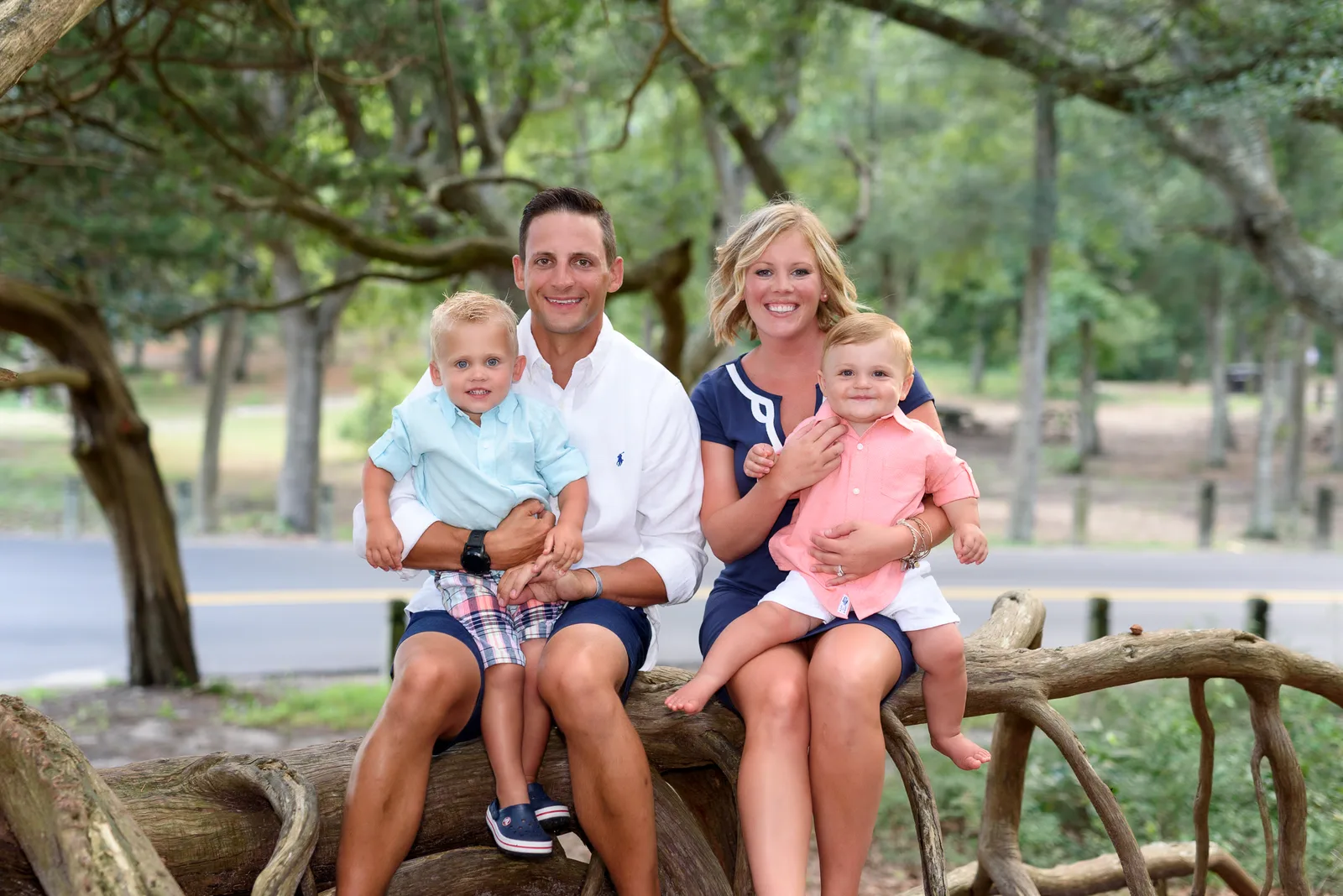 Cute family of 4 on the old tree - Myrtle Beach State Park
