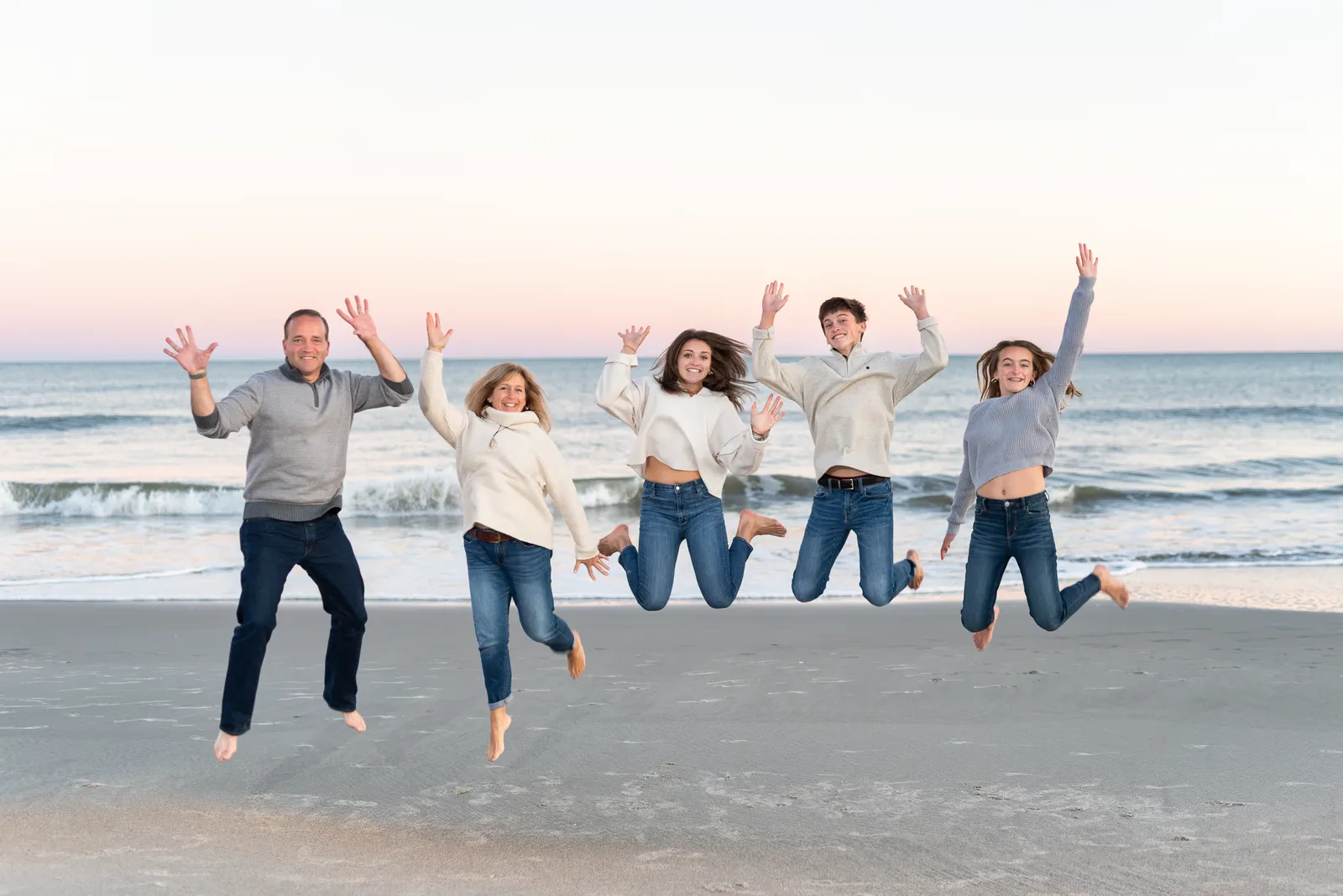 Happy family of 5 with adult kids - Huntington Beach State Park