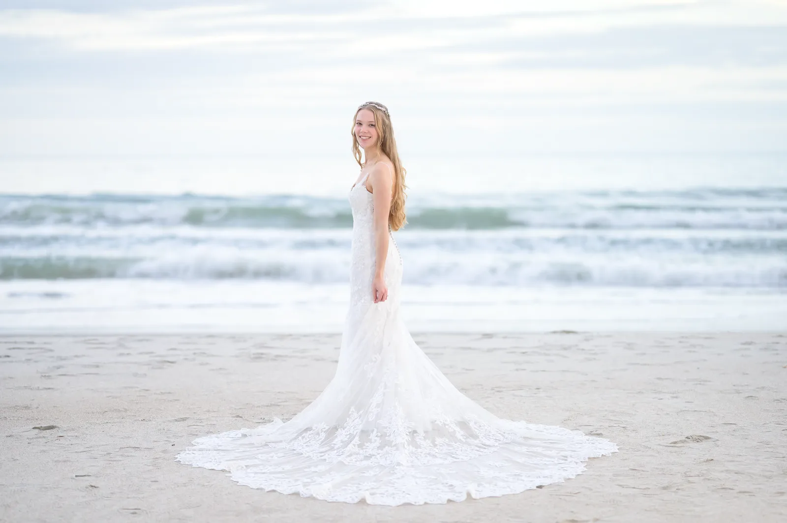 Bride with dress flowing behind her - Pawleys Island