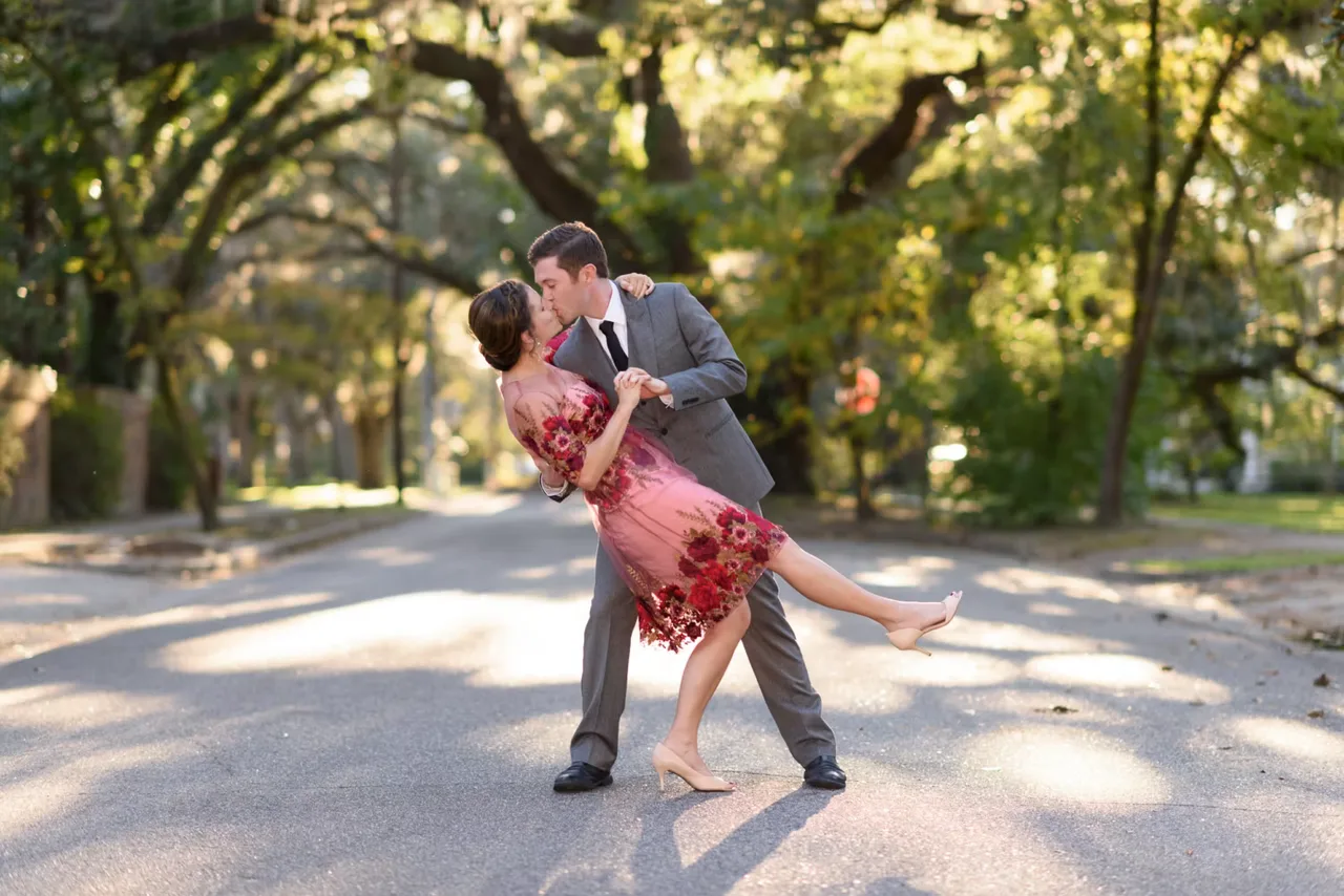 Dipping back for a kiss by the trees - Oak Street, Conway, SC