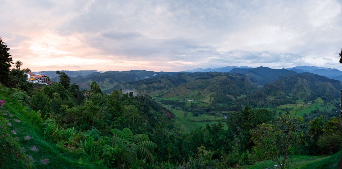 Beautiful sunset in the valley while hiking at Salento in Colombia