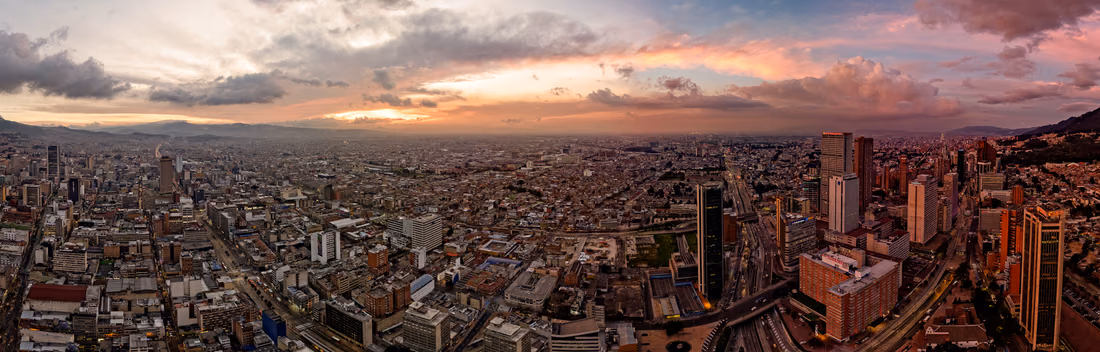 Panorama of Bogota from the top of Torre Colpatria before sunset