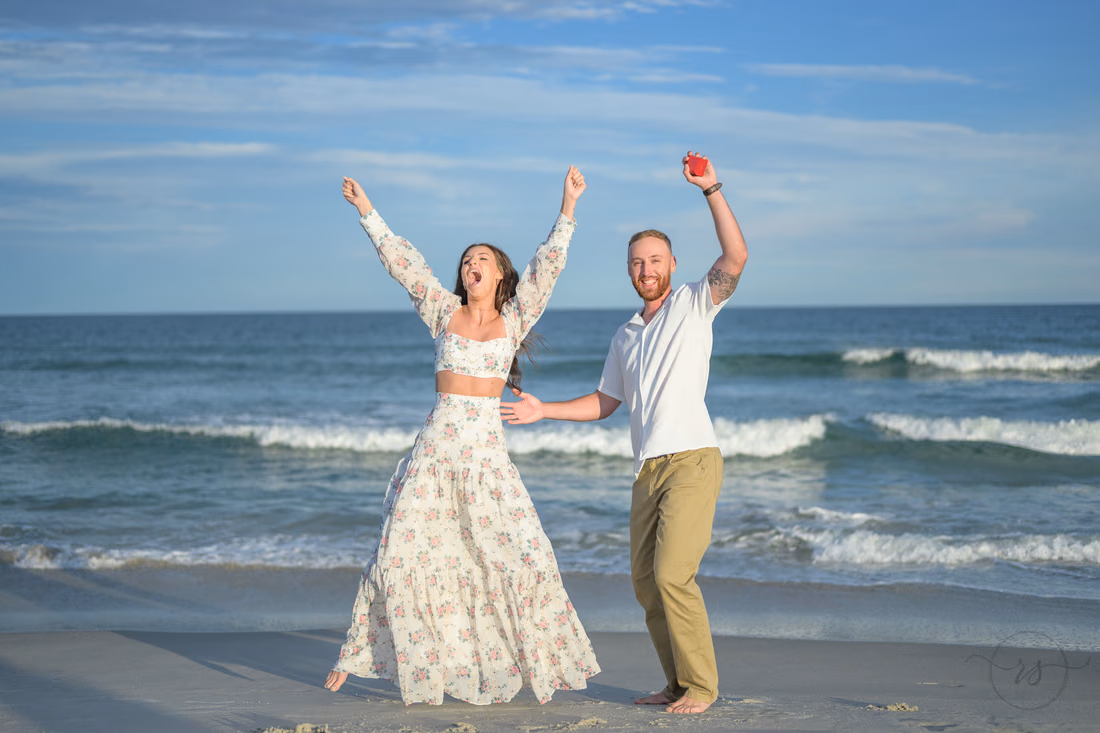 Big cheers after the surprise proposal - Huntington Beach State Park