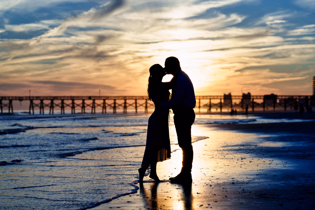 Sunset silhouette for winter engagement pictures - Cherry Grove Point