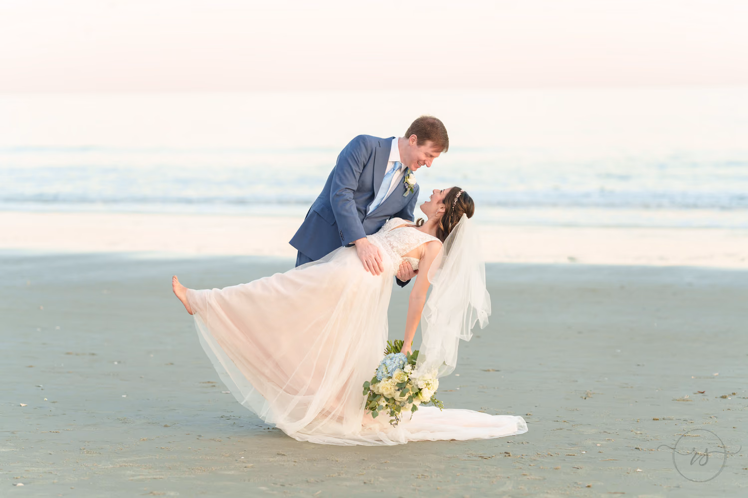 Sunset pictures with the bride and groom by the ocean - Marriott Myrtle Beach Resort & Spa at Grande Dunes